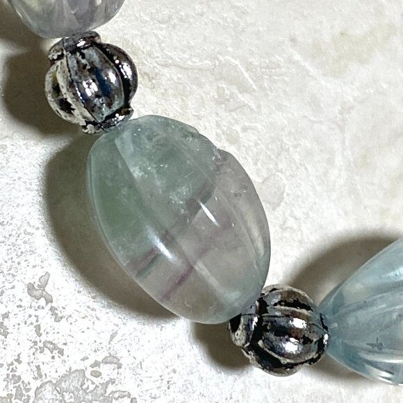 Genuine Pale Green Fluorite Beaded Necklace, Natural Gemstone Bib Necklace - Picture 8 of 15